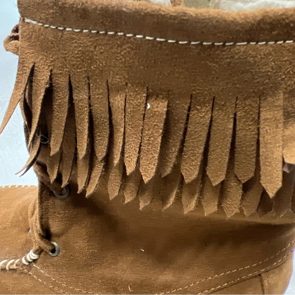 New Altar'd State Brown Suede Fringe Round Toe Side Zipper Flat  Boots Size 8 - Picture 5 of 7